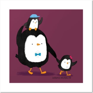 Dad Penguin and his kids Posters and Art